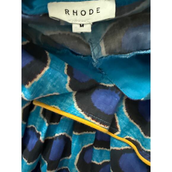 Rhode Leela Tiered Abstract Print Cotton Midi Dress in Blue Ikat Size Medium - Picture 8 of 10
